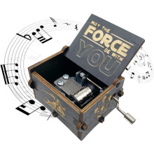 Music Box, Wooden Hand Crank Unique Musical Boxes Theme Starwars, Mini Antique Vintage Craft Laser(Black)