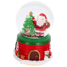 Christmas Music Box Decor Led Light Snowman Crystal Globe for Holiday Home Decoration(Red)