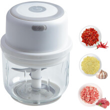 Electric Garlic Chopper Portable Small Food Processor, 300ML Glass Containers with Food Divider(White)
