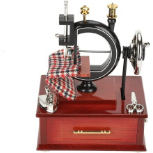 Vintage Music Box Antique Sewing Machine Music Box Table Decor Mechanical Christmas Birthday Gift(Brown)
