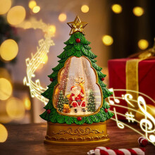 Christmas Snow Globes, Sparkling Snow Globe Christmas Music Box Santa Claus Automatically Fake Snow(Green)
