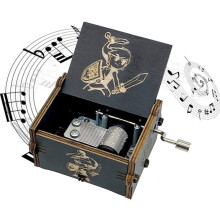 Wooden Music Box, Hand Crank Wood Musical Boxes, Antique Engraved Carved Crafts Gift for Wedding(Black)