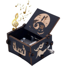 Funny Wooden Hand Crank Music Box, Engraving Nightmare Musical Box Melody Plays(Brown)