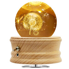 3D Crystal Ball Music Box with Projection LED Light and Rotating Wooden Base, Gift for Birthday(Brown)