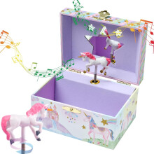 Musical Jewelry Box for Girls with Spinning Unicorn, Glitter Rainbow and Stars Design Music Box(Purple)