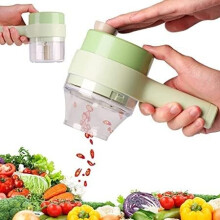 Multipurpose 4 in 1 Handheld Electric Vegetable Cutter Set Portable Wireless Garlic Mud Masher(Green)