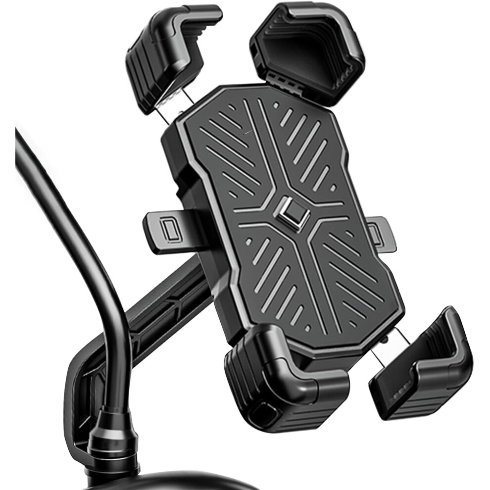 Motorcycle Phone Mount, 360 Rotatable Bike Phone Holder, One-Push Automatically Lock & Quick Release(Black) Black 6976918088819