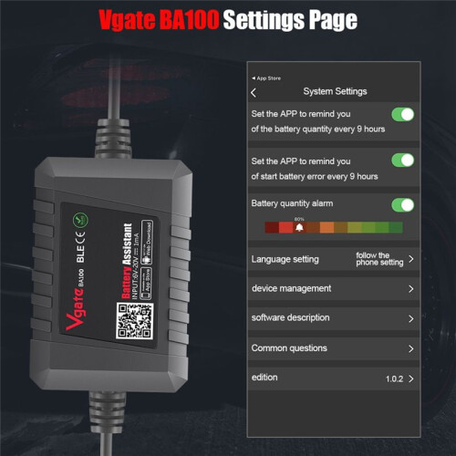 BA100 12V Bilbatteritestningsmonitor  4.0 Bilbatteriassistentmonitor