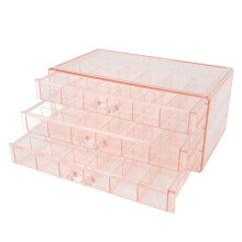 Caja acrílica para joyas de 3 capas, 72 compartimentos, transparente rosáceo