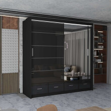 (Black, 208cm) Charlie High Gloss Sliding Wardrobe