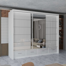 (White, 255cm) Charlie High Gloss Sliding Wardrobe