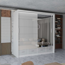 (White, 208cm) Charlie High Gloss Sliding Wardrobe