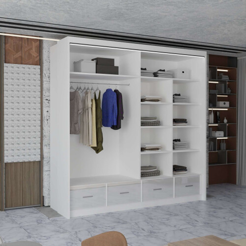 (White, 208cm) Charlie High Gloss Sliding Wardrobe 2