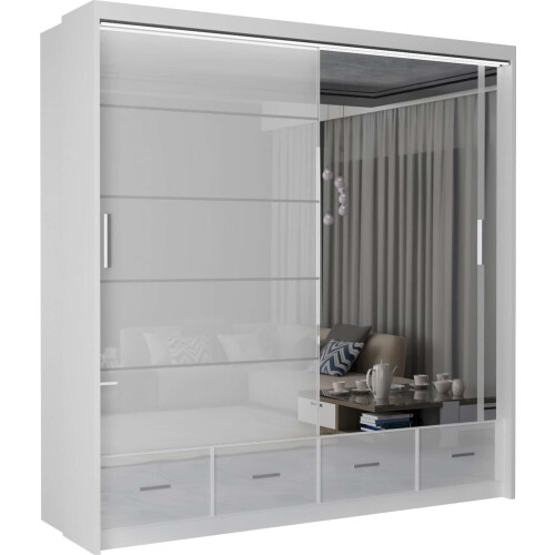 (White, 208cm) Charlie High Gloss Sliding Wardrobe 1