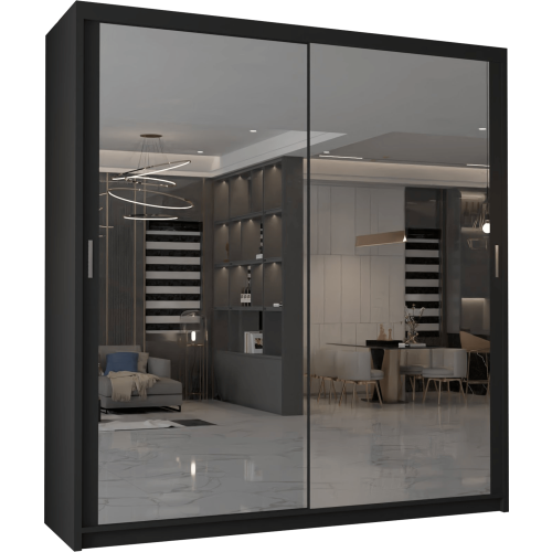 MN Furniture ( Black,150 cm) Modern  Sliding Door Wardrobe with Mirror 1