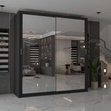 ( Black,150 cm) Modern Sliding Door Wardrobe with Mirror