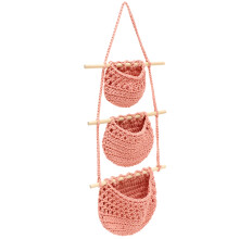 2Pcs Pink Cotton Rope Hanging Fruit Basket 3-Tier Kitchen Organizer