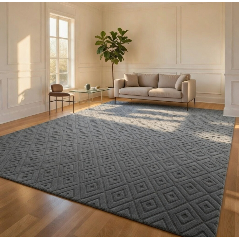Aspire Homeware (160X230cm, Maze Charcoal) Carved Area Rugs-Soft Cut Pile Living Rooms Carpets Grey