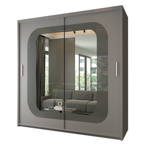 Modern Bedroom Sliding Wardrobe With Mirror Doors & Storage 150cm Grey 1