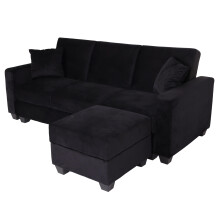 Sofa MCW-H47 mit Ottomane, Couch Sofa Gästebett, Schlaffunktion Stauraum 217x145cm