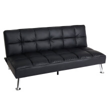 Divano letto sofà reclinabile MCW-K21 molle nosag legno ferro ~ ecopelle nero
