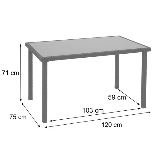 Poly-Rattan Tisch MCW-G19, Gartentisch Balkontisch, 120x75cm 2