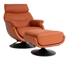 Poltrona relax con poggiapiedi MCW-K99, sedia TV, funzione dondolo girevole, metallo vera pelle/ecopelle ~ marrone