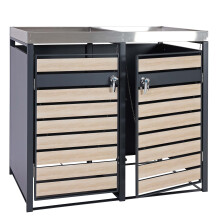 Set 2x copribidoni box spazzatura rifiuti con fioriera MCW-J81 80x132x125cm acciaio antracite ~ faggio