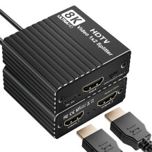Ultra HD 8K HDTV 1 to 2 Splitter -Compatible 2.1 8K 60hz/4K 120hz/1080P 240hz with EDID for PS5 PC Laptop Conputer