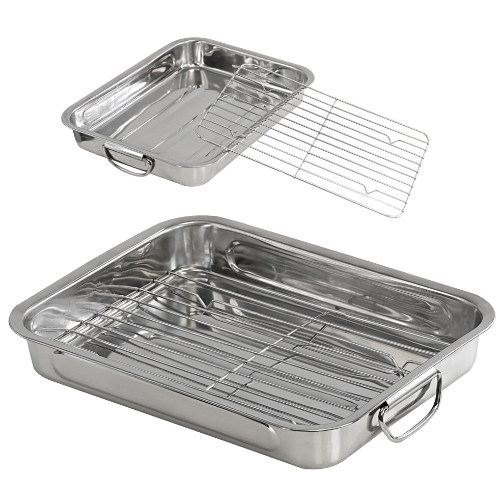 Geezy Roasting Tray With Rack Stainless Steel Oven Roaster Tin For Meat & Vegetables