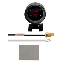 2 em 1 12V 24V Rodada Led Digital Car Truck Medidor de Temperatura da Água Sensor de Temperatura Temperatura Moto Medidor de Tensão Vermelho