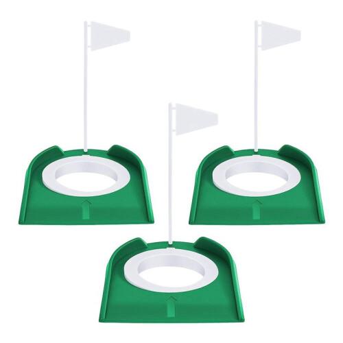 3 Pcs  Putting Cup  Hole Training Aids  Accessories  Training Putters with Plastic Flag Green + White