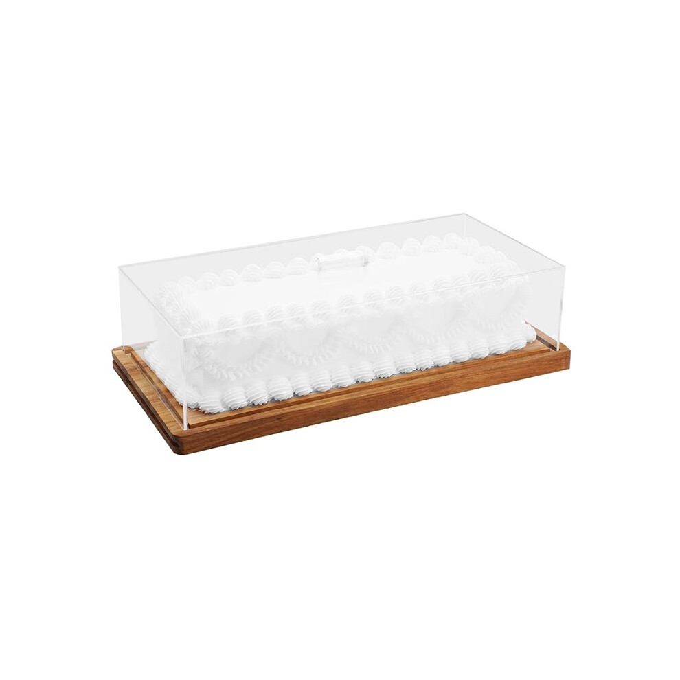 Wood Cake Stand & Acrylic Lid, Charcuterie Table Display Set, Wooden Dessert Board with Cover, Rectangle Flip Tray