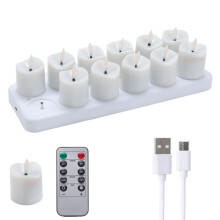 Wiederaufladbare, Flammenlose Teelichter mit Ladestation, 12 Stück, mit Fernbedienung und Timer, LED-Teelichter