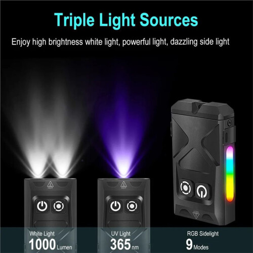 EV15 LED UV Flashlight Magnet Keychain Work Light Type-C Rechargeable Torch Hat Clip Lamp Camping Pocket Lantern 2
