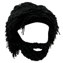 Bonnet Tricoté Style Punk avec Perruque et Barbe Amusantes, Bonnet Hip-Hop « Scientifique Fou » Tricoté à la Main, Bonnet D'Hiver Chaud Noir