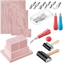 Linocut Kit for Printmaking 2'' X 2'', 6 Pcs 4'' X 6'', 2 6'' X 8'' Blocks, 2 Knives and 2 Rolls,Linoleum Blocks for DIY