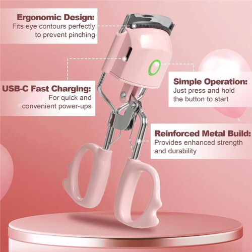 Heated Eyelash Curler, Heats  Quickly, Has Two Temperature Modes, Rechargeable, Creates Naturally Curled Eyelashes. 2