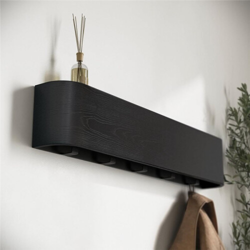 Wall-Mounted Coat Rack - Modern Design Coat Rack with Hidden Wall Hooks - Solid Wood Veneer Panel Coat Hanger 2