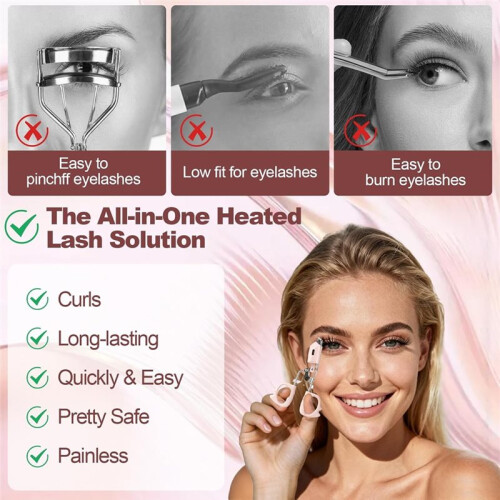 Heated Eyelash Curler, Heats  Quickly, Has Two Temperature Modes, Rechargeable, Creates Naturally Curled Eyelashes. 2