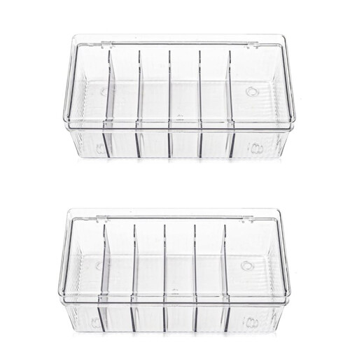 2 Pack Lash Extension Organizer, Clear Eyelash Cart Storage Boxes with 6 Compartments, Separated Large Capacity Eyelash