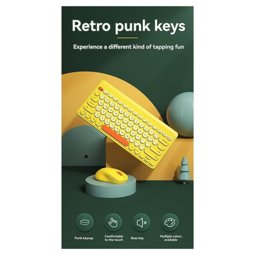2.4G Wireless Keyboard Mouse Set Gaming Colorful Round Keycap Keyboard Multimedia Keys for Windows / 2