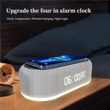Réveil 4 en 1 avec Chargement Sans Fil, Station de Charge Rapide 15 W, Affichage de la Température, Veilleuse et Variateur de Luminosité