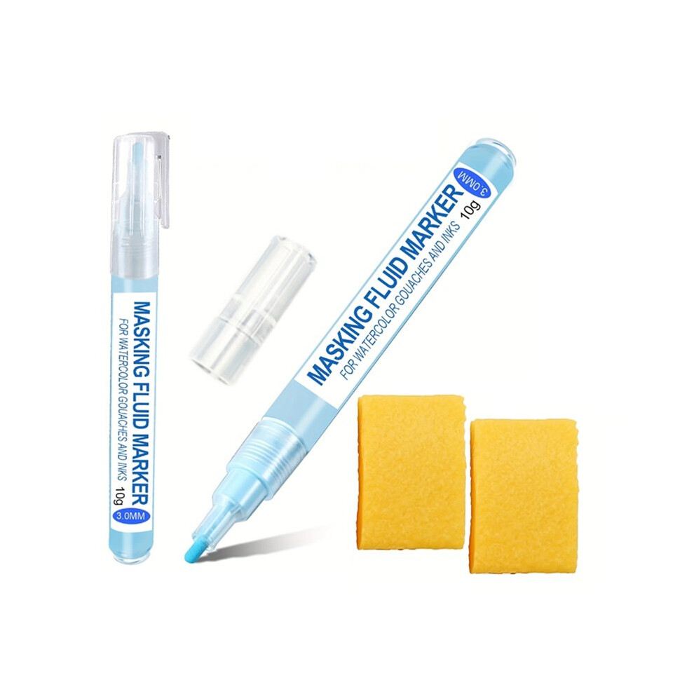 2 Pack Masking Fluid Pens for Watercolor Painting with 2 Erasers,Masking Fluid  for Various Art Projects