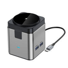 7-in-1 Type-C Dockingstation met Magnetische 15W Draadloze Oplader, USB-C Hub met USB 3.0, USB 2.0, HD 4K@30Hz, PD100W