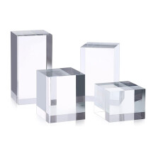4Pcs Clear Acrylic Display Risers Stands, Square Polished Acrylic Photo Props, Transparent Solid Display Blocks