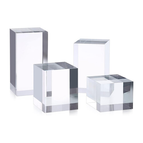 4Pcs Clear Acrylic  Display Risers Stands, Square Polished Acrylic Photo Props, Transparent Solid Display Blocks