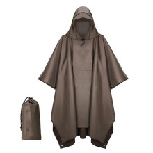 Outdoor Raincoat Hooded Sleeve Waterproof Rain Poncho Motorcycle Rain Cover Camping Hiking Travel Rainwear Tent Brown