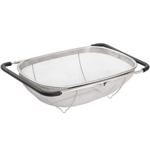 Stainless Steel Telescopic Strainer Basket, Vegetable Fruit Strainers,Rubber Handle Kitchen Sink Strainer Basket Tool