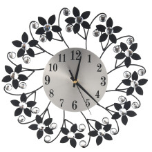 3D Wall Clock,Round Leaf Petals Metal Wall Clock, Dial With Arabic Numerals, Decorative Clock For Living Room, Bedroom, Office Space - Silver Black